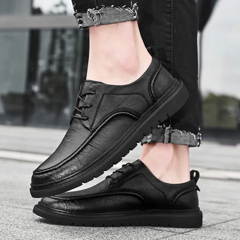 Scarpe da uomo classiche Oxfords formali, casual, da lavoro, leggere, in pelle Oxford, con lacci, traspiranti, comode, alla moda, per uomini, occasioni formali, Nero , 39 2/3 EU