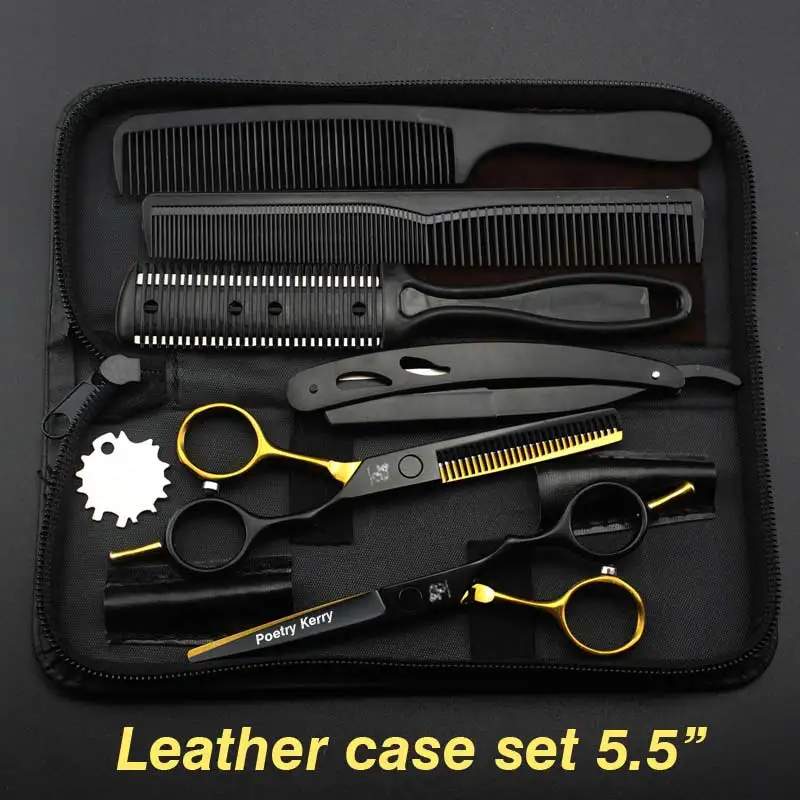 Leather case set 5,5/6 дюймов poem Kerry "профессиональный комплект для ухода за шерстью домашних животных, прямые ножницы и изогнутые детали - Цвет: Leather case set