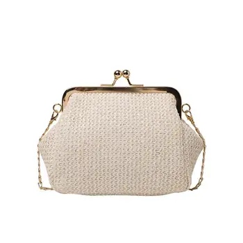 

Chain Straw Kiss Lock Shell Women's Handbags Vintage Designer Bag Women Shoulder Crossbody Bag free shipping