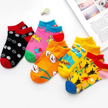 

Cartoon Woman Sock Ladies Thin Socks Sesame Street for Women Colorful Happy Short Sox Female Cotton Trendy Spring Summer Sokken