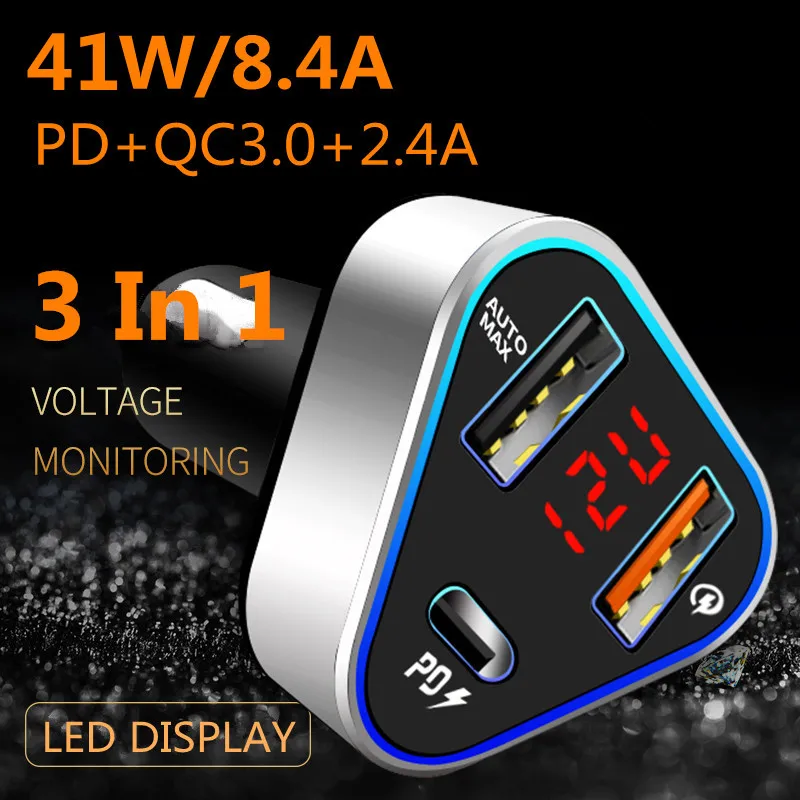 Автомобильное зарядное устройство VIKEFON 41W Quick Charge 3,0+ PD+ 2.4A USB для iPhone 11 Pro Max Xiaomi samsung QC3.0 QC type C PD автомобильное быстрое зарядное устройство