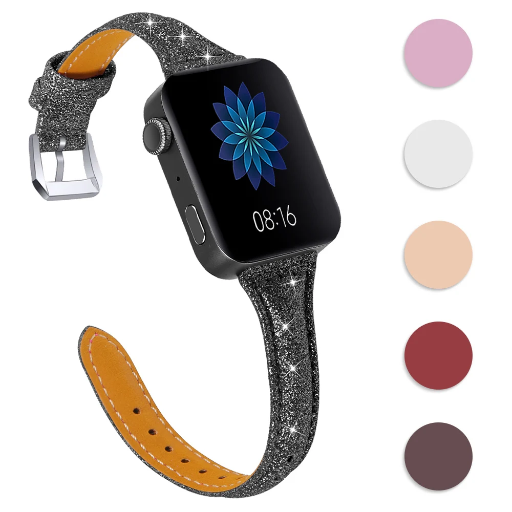 Ремешок кожаный для смарт часов Xiaomi браслет Garmin Vivoactive блестящий 18 мм|Ремешки