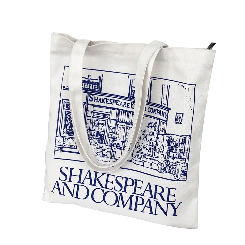 

Ougger Large Handbgs Women 2019 Shoulder Bags White Canvas Casual Literary Letter Bags with Cartoon Printing for Shopping