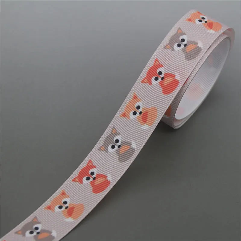 DHK 5 ярдов Лиса животные напечатанный Grosgrain ленточный аксессуар Hairbow головные уборы украшение «сделай сам» оптом OEM C1736 - Цвет: 10202