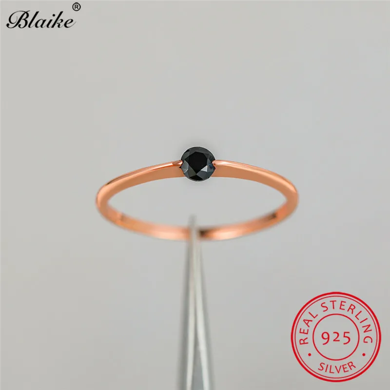 Минималистичное кольцо из стерлингового серебра s925 пробы с камнем, голубой, красный, черный циркон, тонкие кольца для женщин, обручальные кольца, кольцо из розового золота, ювелирные изделия