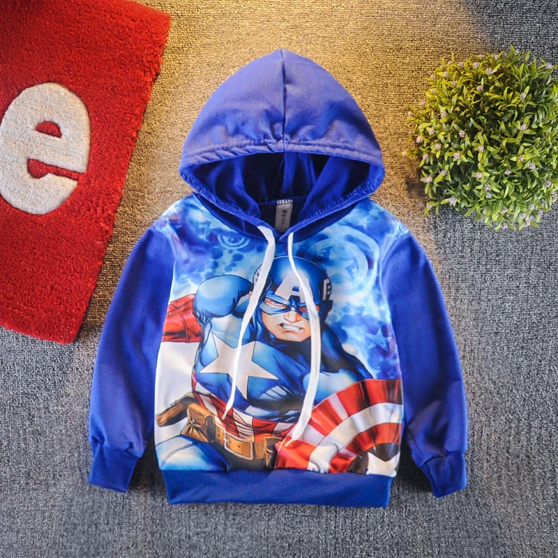Человек-паук Капитан Америка Микки Маус Бэтмен Супергерой Детская Одежда Мальчик Девочка Толстовка Младенческая Мультфильм Куртка Малыш Модная Одежда - Цвет: Captain Blue