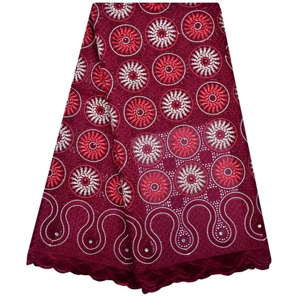 burgundy African Lace Fabric Embroidery Lace High Quality Swiss Voile Lace with Stones French Nigerian Lace For Wedding - Цвет: burgundy