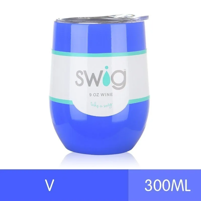 Lake blue V Стакан для вина, чашка для вина, термос с изоляцией, кружка для кофе, вакуумный термос, чашка для путешествий, кружка для плавания, стакан 9 унций, чашка в форме яйца, кружка для вина, пива - Цвет: Lake blue V