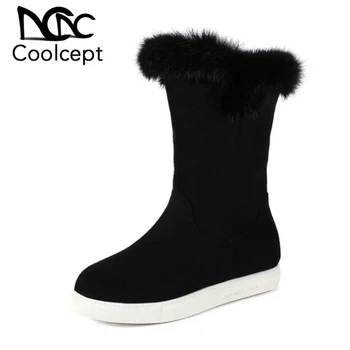 

Coolcept Winter Warm Snow Boots For Women Plush Fur Mid Calf Boots Round Toe Flats Leisure Outdoor Women Footwear Size 33-43