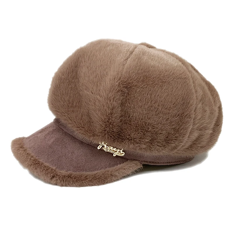 Осенне-зимняя женская кепка Newsboy Casquette Femme из искусственного кроличьего меха