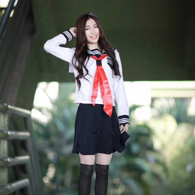 Японская школьная форма для девочек; сезон осень; школьная форма с длинными рукавами; костюм моряка для девочек; костюм для костюмированной вечеринки с носками; C30153AD - Цвет: white with socks