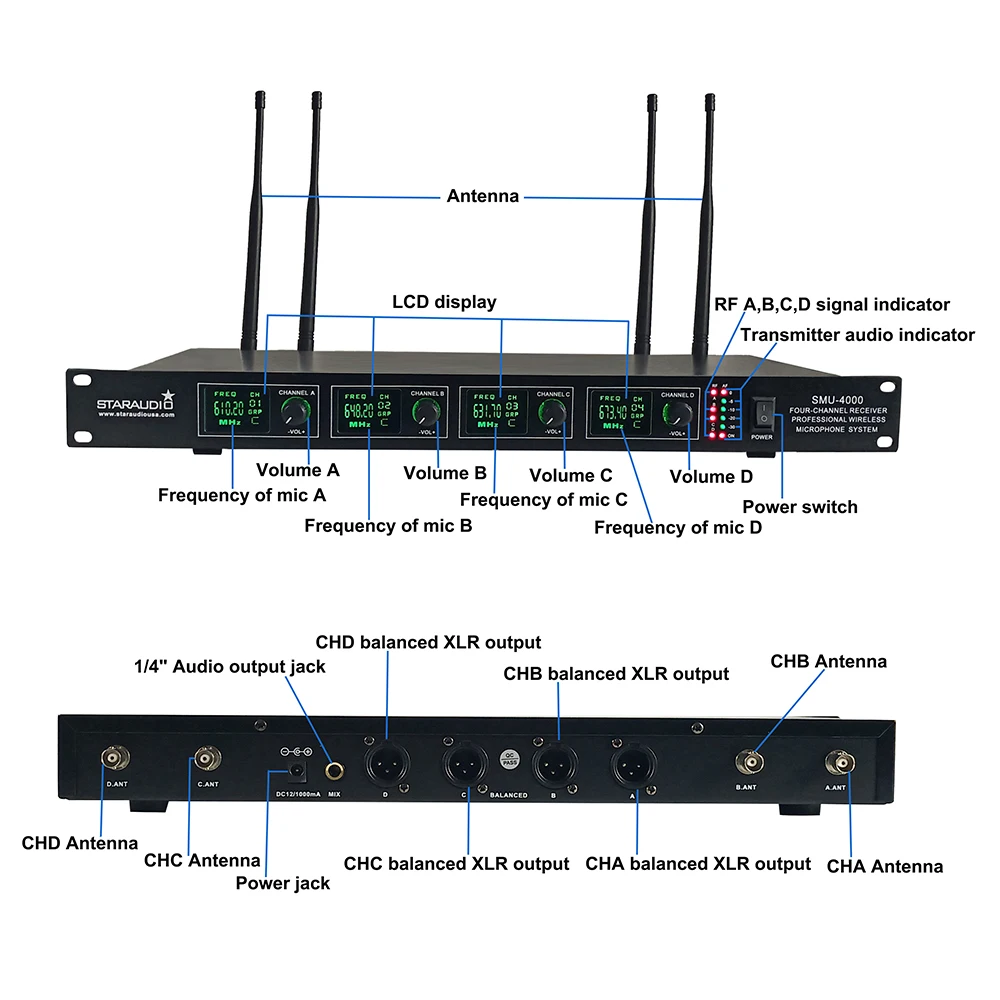 4ch uhf mic for stage 