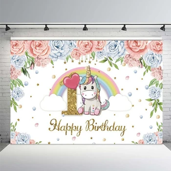 

Photography Backdrops Discount Baby St Birthday Unicorn Party Rainbow Flowers Background Computer Print Party Backdrop