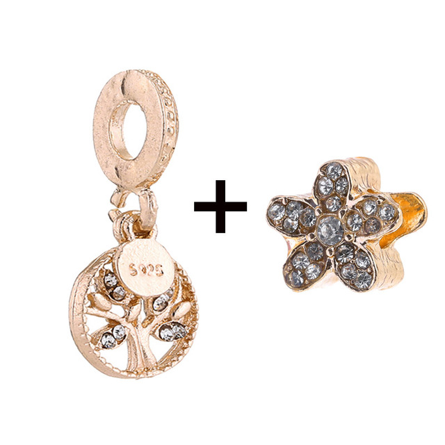New Style Pink Glamour Flowers Daisy & Crystal Butterfly Charms Beads Fit Brand Bracelets DIY Jewelry Gift For Women