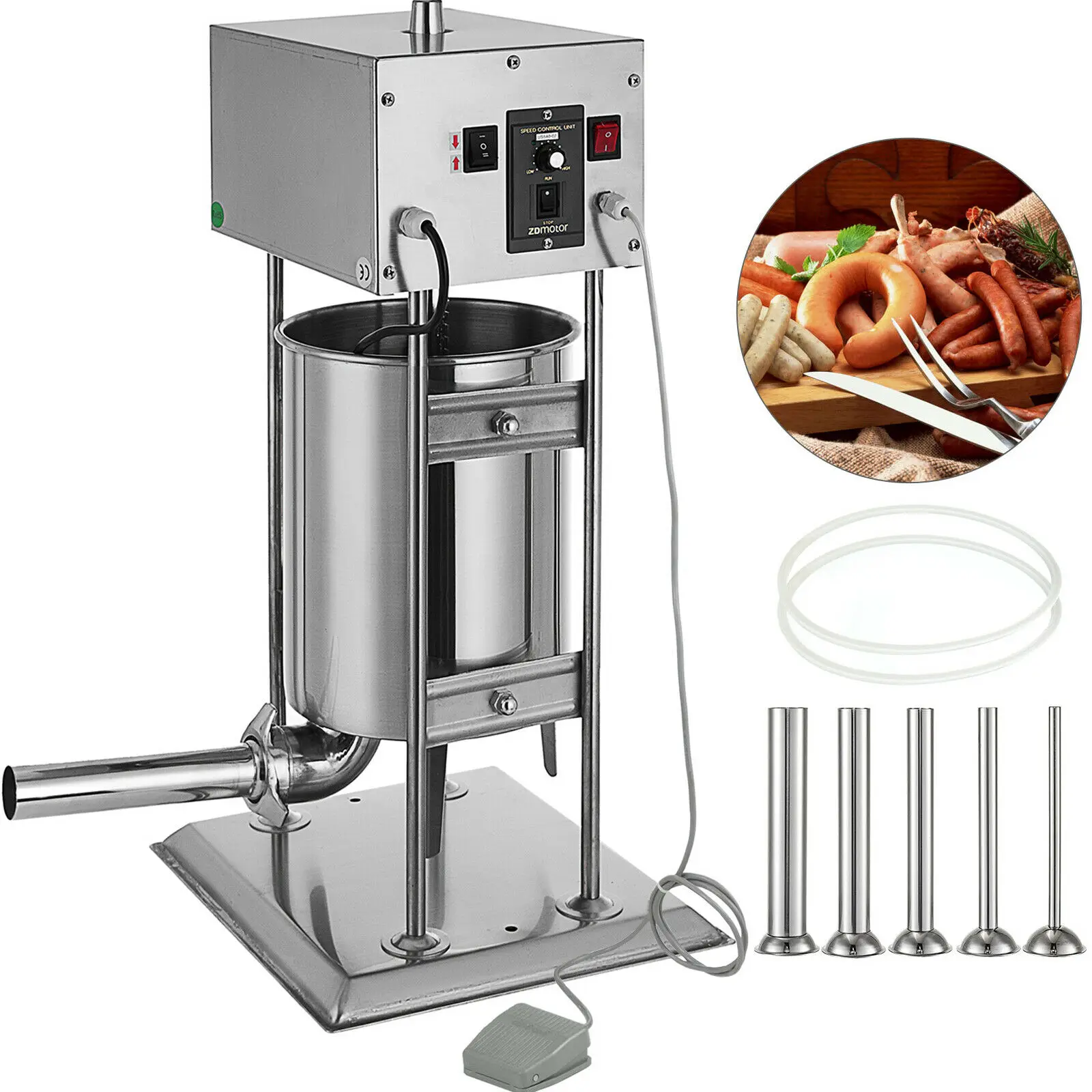 10L Electric Sausage Filler Stuffer Stainless Steel Commercial Maker Machine + 5 Nozzles | Дом и сад