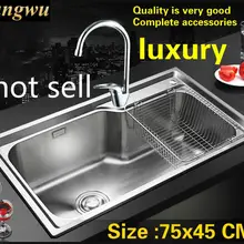 Роскошная большая стандартная кухонная раковина с одним лотком, пищевая 304 нержавеющая сталь, горячая Распродажа 750x450 мм