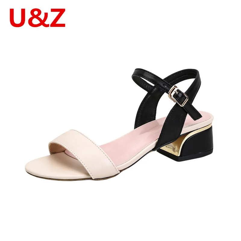 Sandalias de cuero de Nappa para y niñas, zapatos de tacón bajo, cómodos y sexys, hebilla de colores combinados - AliExpress Calzado