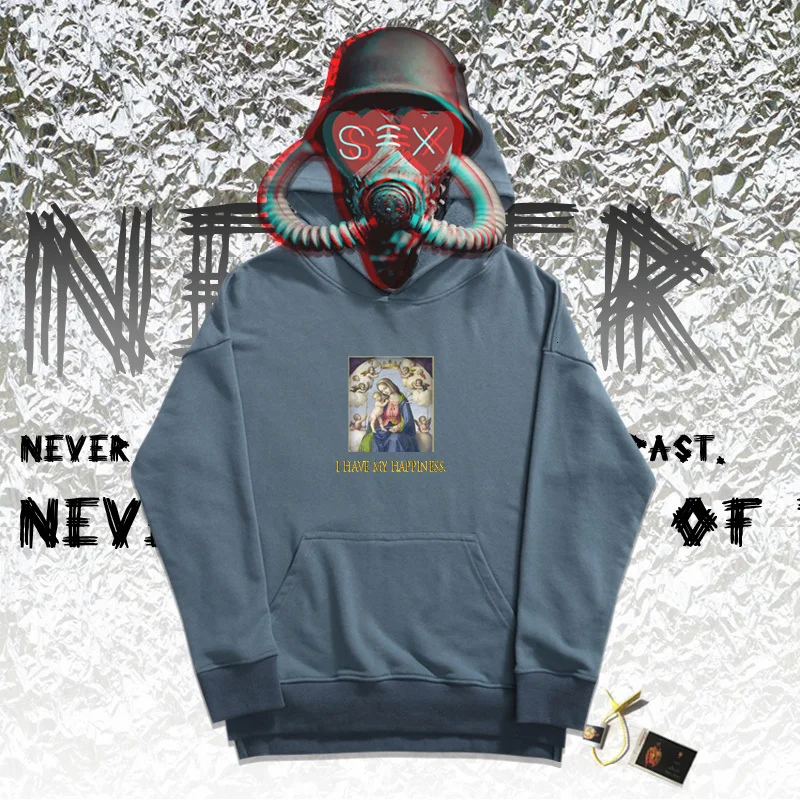 Sudaderas hombre, толстовка с капюшоном, Классическая, с рисунком Рафаэля, маслом, для девственницы и ребенка, толстовки с принтом «I HAVE MY HAPPINESS» - Цвет: Cowboy blue