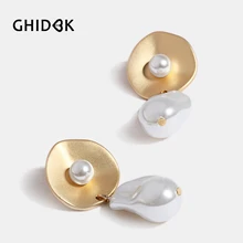 GHIDBK барокко с искусственным жемчугом молотком серьги-гвоздики нерегулярные жемчуг геометрический круг серьги-гвоздики серьга в стиле «минимализм»