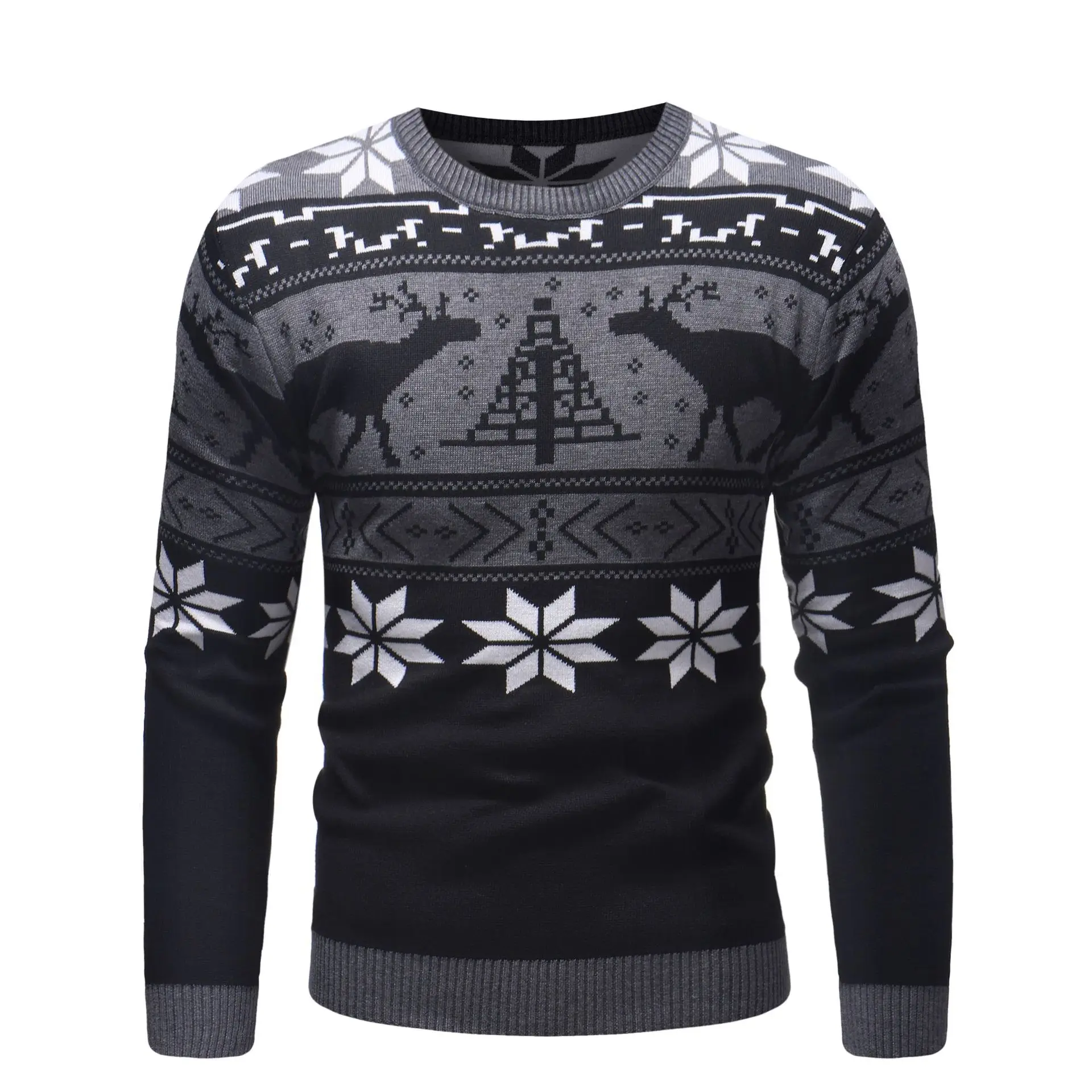 Брендовый Мужской Повседневный свитер с круглым вырезом и принтом оленя, осенне-зимний Рождественский пуловер, вязаный джемпер, свитер, облегающая мужская одежда - Цвет: CC045 Black