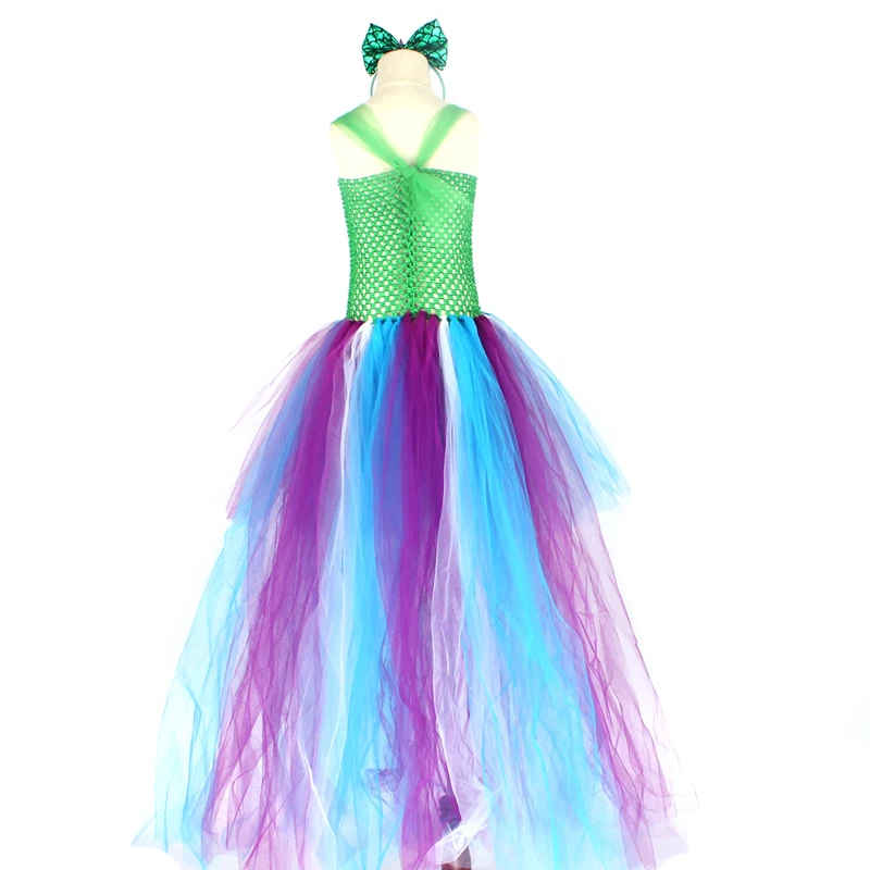Mermaid Flower Girl Tutu Dress with Trail Kids Summer Wedding Under the Sea Birthday Couture Starfish Costume Girls Ball Gown (13)