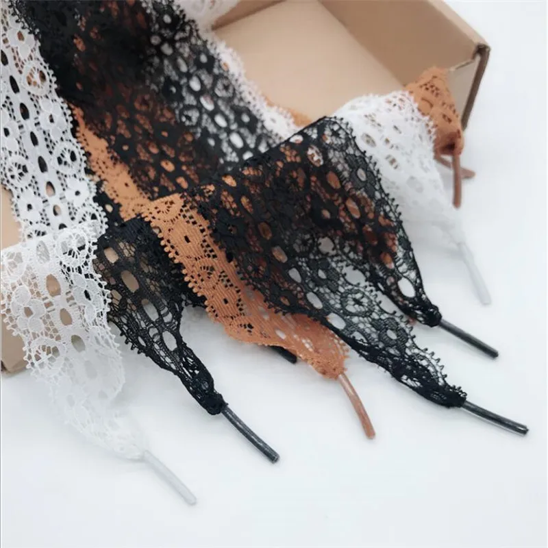Elegant Black Lace Ribbon Shoelaces for Women's Casual Sneakers - 120CM
