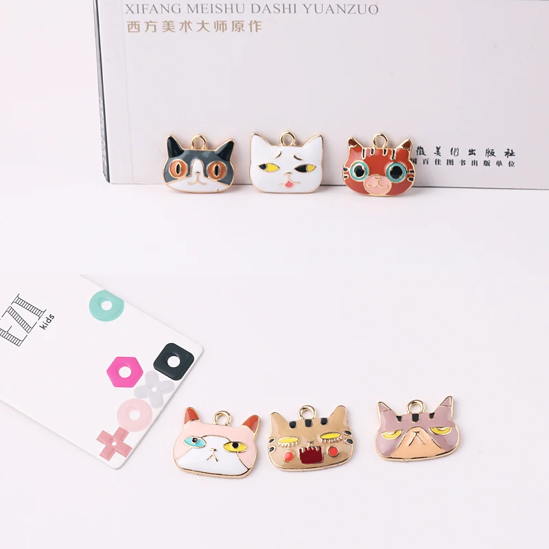 

10pcs Enamel Animal cat head Charms Bracelet Findings Women Girl Handmade Pendant Necklace Dangle Earring Cute Jewelry Gift