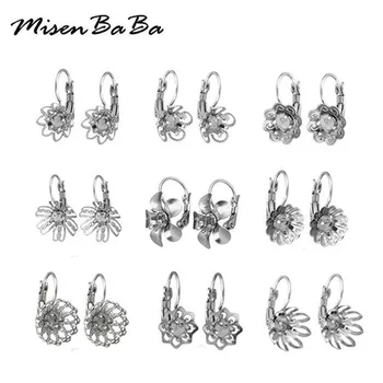 

20PCS/lot Stainless Steel Clip Hook Earrings Blanks Flower Rhinestone Zircon Cabochons Bases Ear Wire Earrings Findings