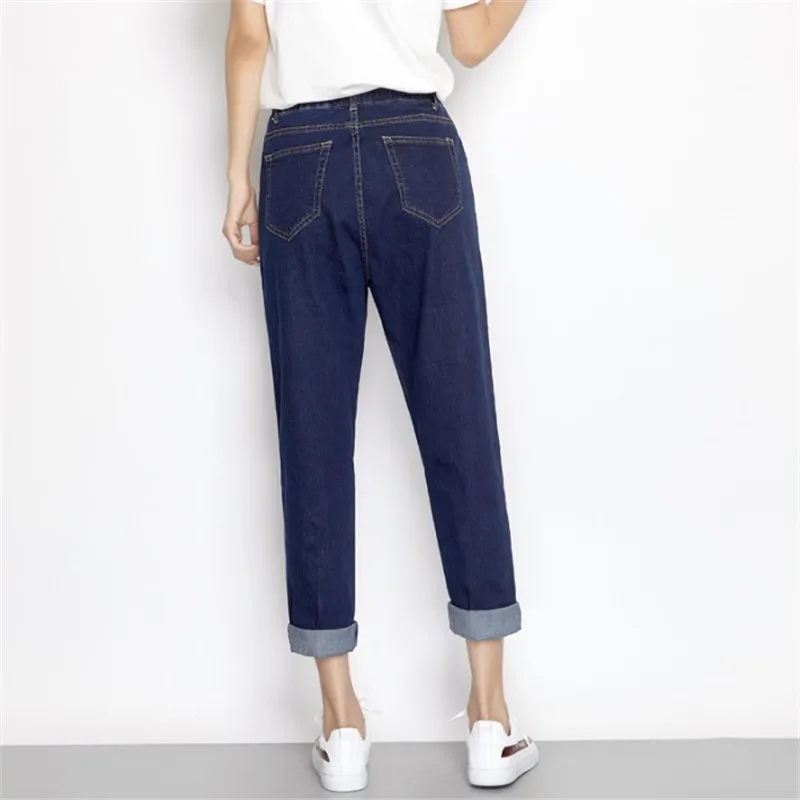 Женские джинсы синие джинсы с эластичной талией высокая Талия шаровары повседневные свободные брюки карманы брюк джинсы Штаны женщина 5XL