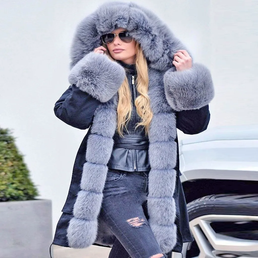 Зимнее пальто женское флисовое зимнее джинсовое пальто с капюшоном пальто рыбий хвост с длинными рукавами manteau femme capuche fourrure# y3 - Цвет: Gray 2