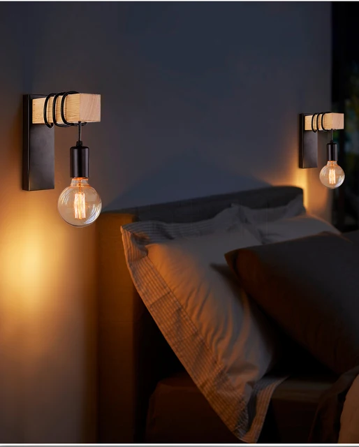 4 Applique Da Parete Vintage In Legno E Metallo - Lampade E27 Per Camera, Corridoio, Soggiorno - Foto 11