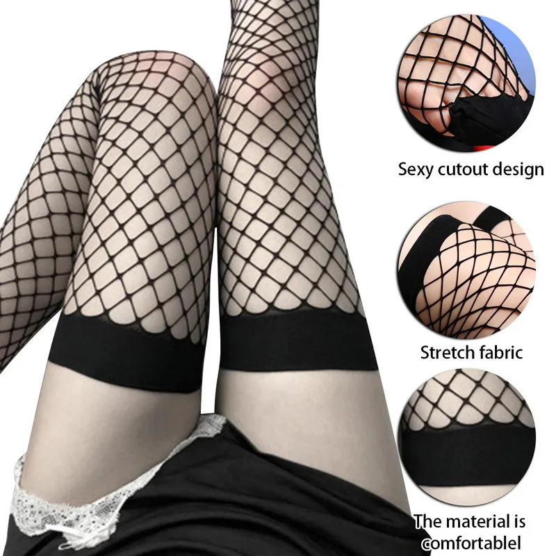 Fishnet Stockings Thigh High Over the Knee Stocking Net Tights Costume for Cosplay Women Solid Color Plain Style H9