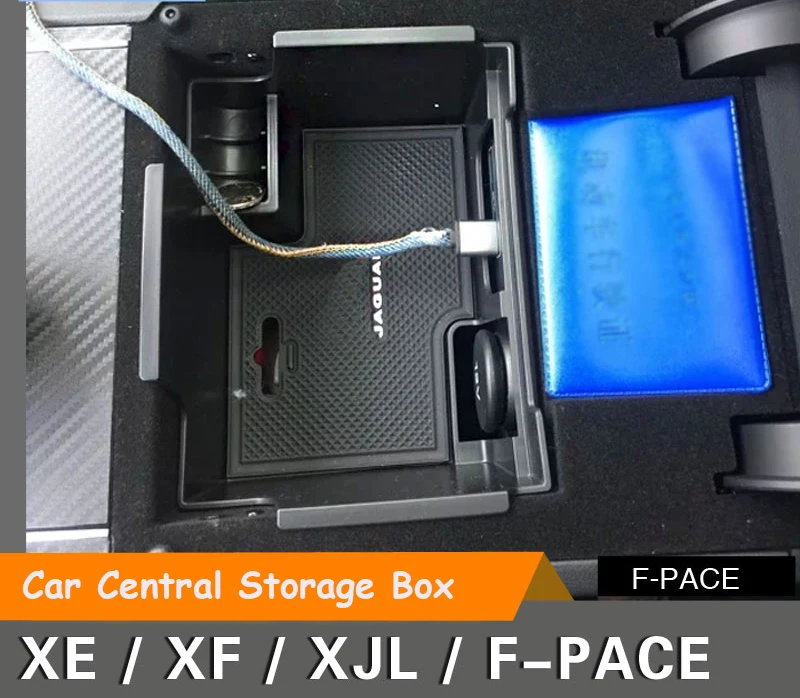 Black Central Console Storage Box For Jaguar XE XF F-PACE f pace X761 2016-2019 Door Glove Holder Organizer Tray Accessories | Автомобили