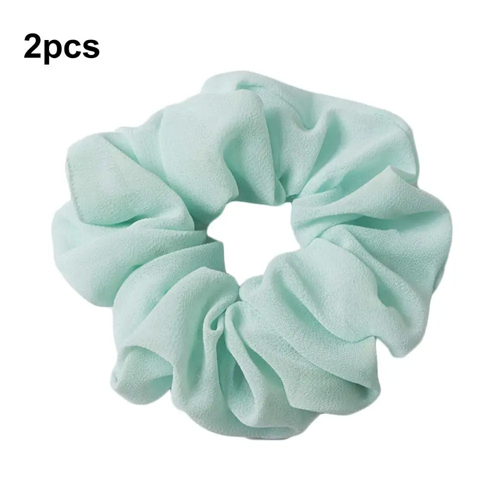 Clothing Accessories 2PCS Chiffon Simple Solid Color Large Intestine Circle Hair Band Elastic Band Fabric Hair Ring Jewelry - Цвет: Green