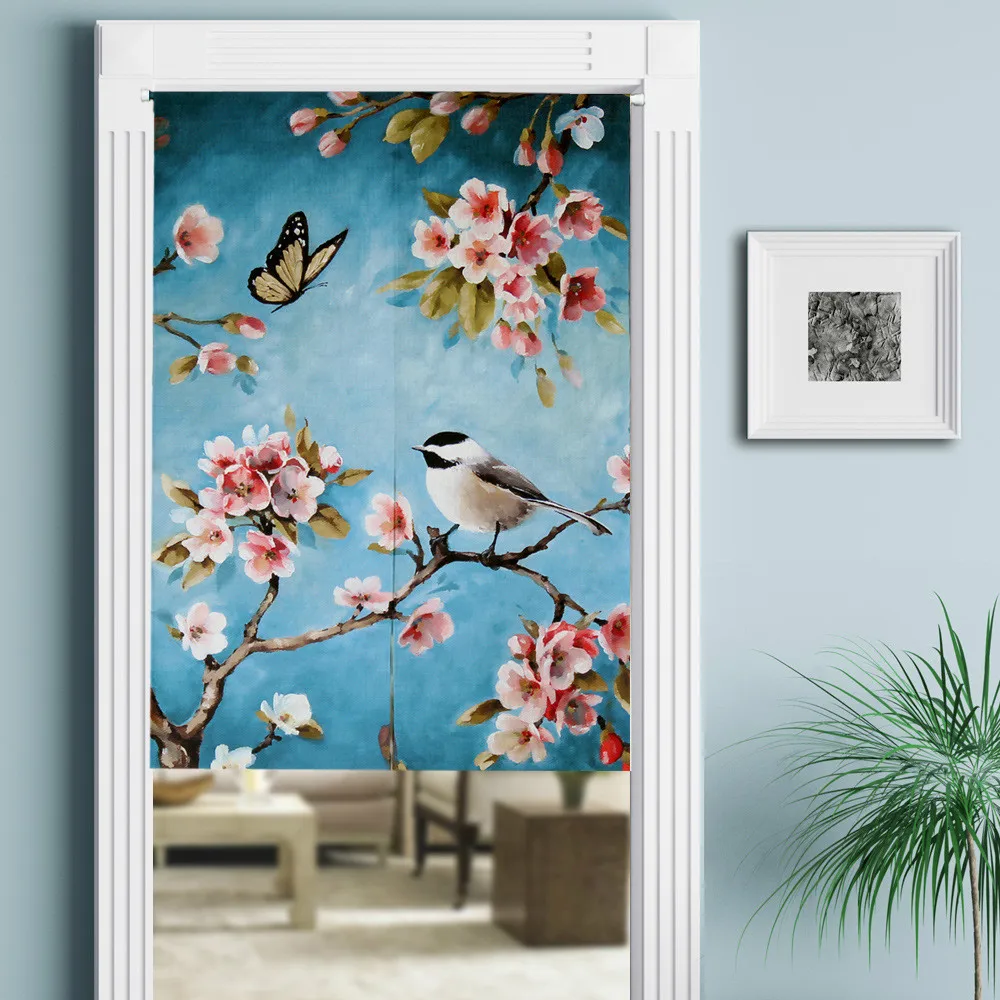 

Japanese Kitchen Door Curtain Restaurant Decoration Curtain Japanese Curtain Noren Spring Bird Flowers Butterfly