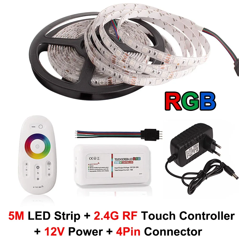 5050 2.4G RF Set 5 м SMD 5050 RGB Светодиодная лента Водонепроницаемая 12 В Fita DE Tiras светодиодный 220 В лента RGB лента гибкий неоновый светильник светодиодный светильник Wifi/Bluetooth - Испускаемый цвет: 5050 2.4G RF Set