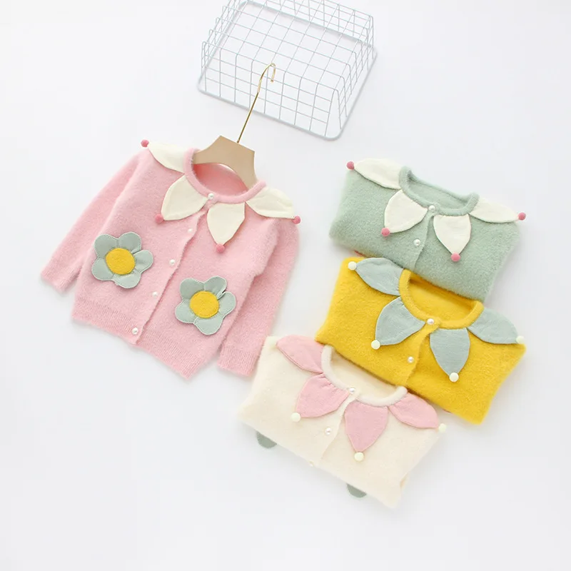 

New Baby Girls Cardigans Coat Flower Design Girls Knitted Coat Spring Autumn Children Outerwear Clothes Girls Cardigans