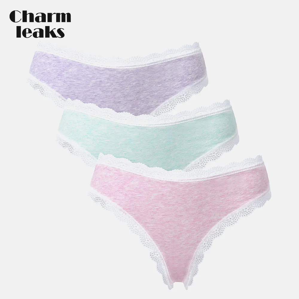 

Charmleaks Women Underwear Tanga Briefs Thong Lace Panties g-String Sexy Lingerie Bow Tie Mid Waist 3 Pack Hot Sale