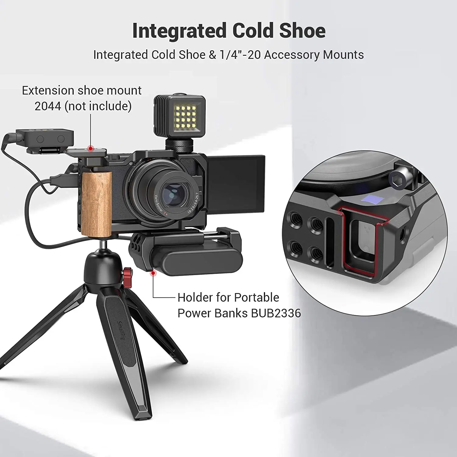 Smallrig-Mosonzv1カメラ用の木製ハンドル付き軽量ケージ,Sony zv1カメラ用,2937/2938
