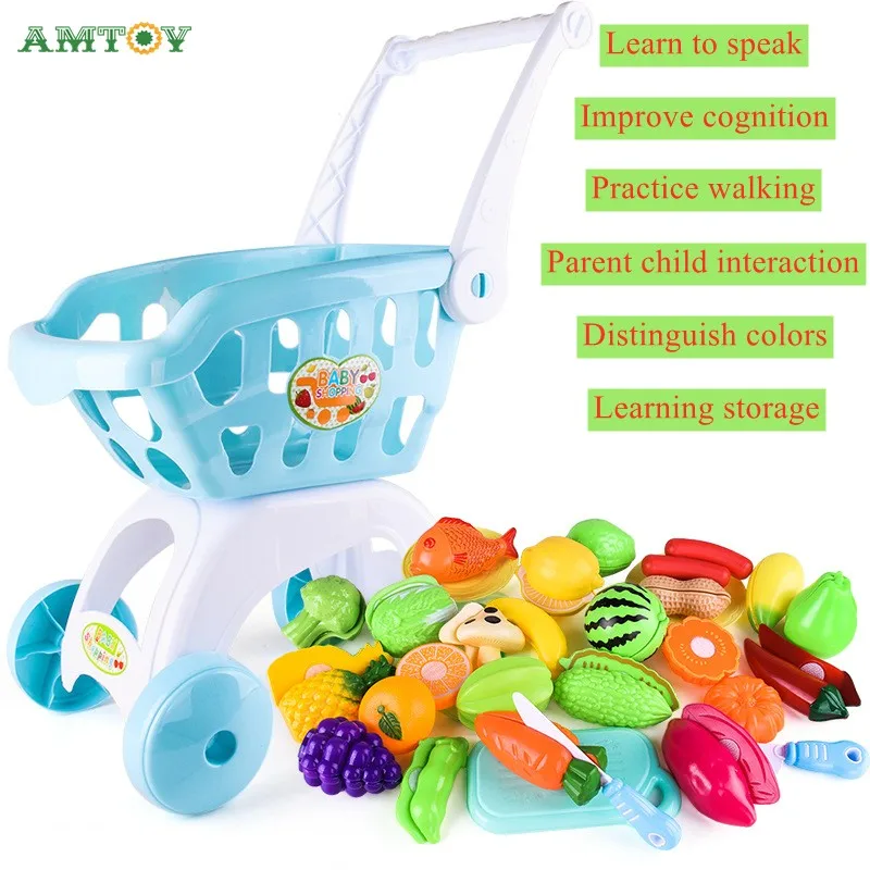 AMTOY 74 шт./компл. детская большая Тележка для покупок в супермаркете тележка толчок