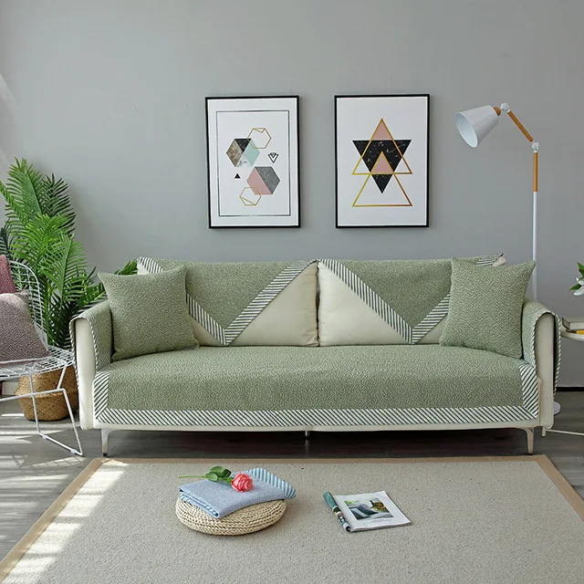 Льняное Хлопковое полотенце на диван Покрывало стеганое покрывало для дивана гостиная элегантный чехол для дивана и кресла Секционный многоразмерный диван - Цвет: Green