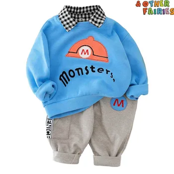 

Baby boy clothes cotton long-sleeved two-piece suit baby boy new suit cartoon letter printing casual sports pants baby suit