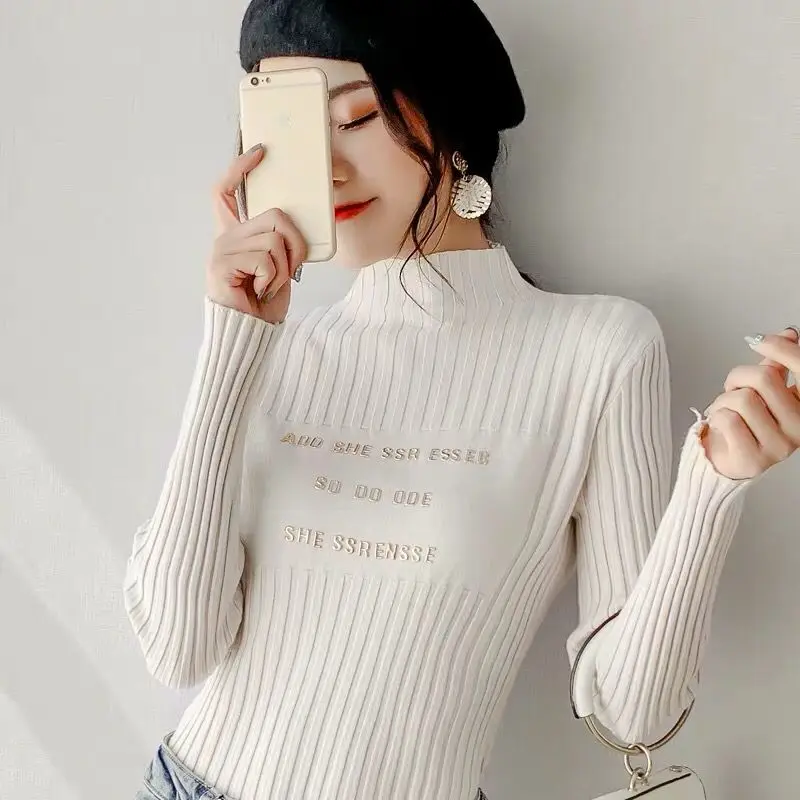 Sweater Woman Winter 2019 Korean Slim pullover Sweater Female Turtleneck Sweater Long Sleeve Letter Womens Sweaters