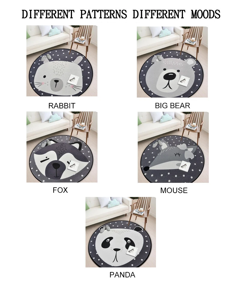 Детский круглый коврик серый мультфильм Животные медведь лиса ковер с изображением панды гостиная спальня декоративный ковер игр
