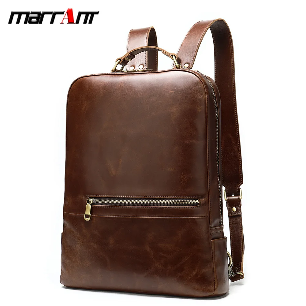 

Head Layer Cowhide Men Shoulders Big Capacity 14 Inch Computer Backpack Outdoor Sports Male Bag 8877