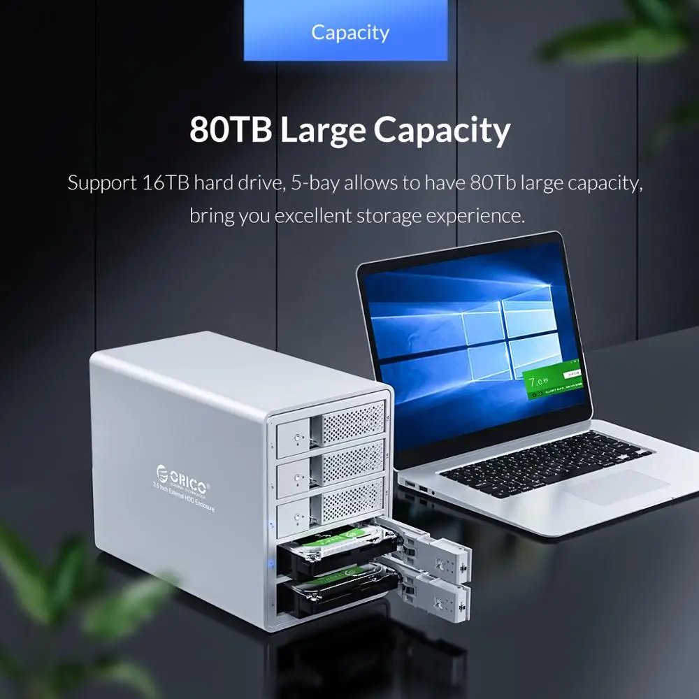  ORICO 35 ''5 Bahía USB3.0 HDD estación de acoplamiento soporte 80TB aluminio SATA a USB 30 HDD caja