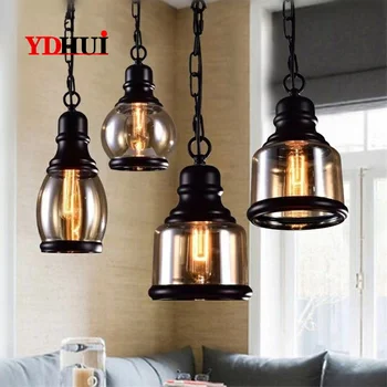 

Vintage Loft Pendant Light Industrial Style Amber Glass Lamp Bar/Restaurant Retro Room Bar Bed Room 3 Style Pendant Light