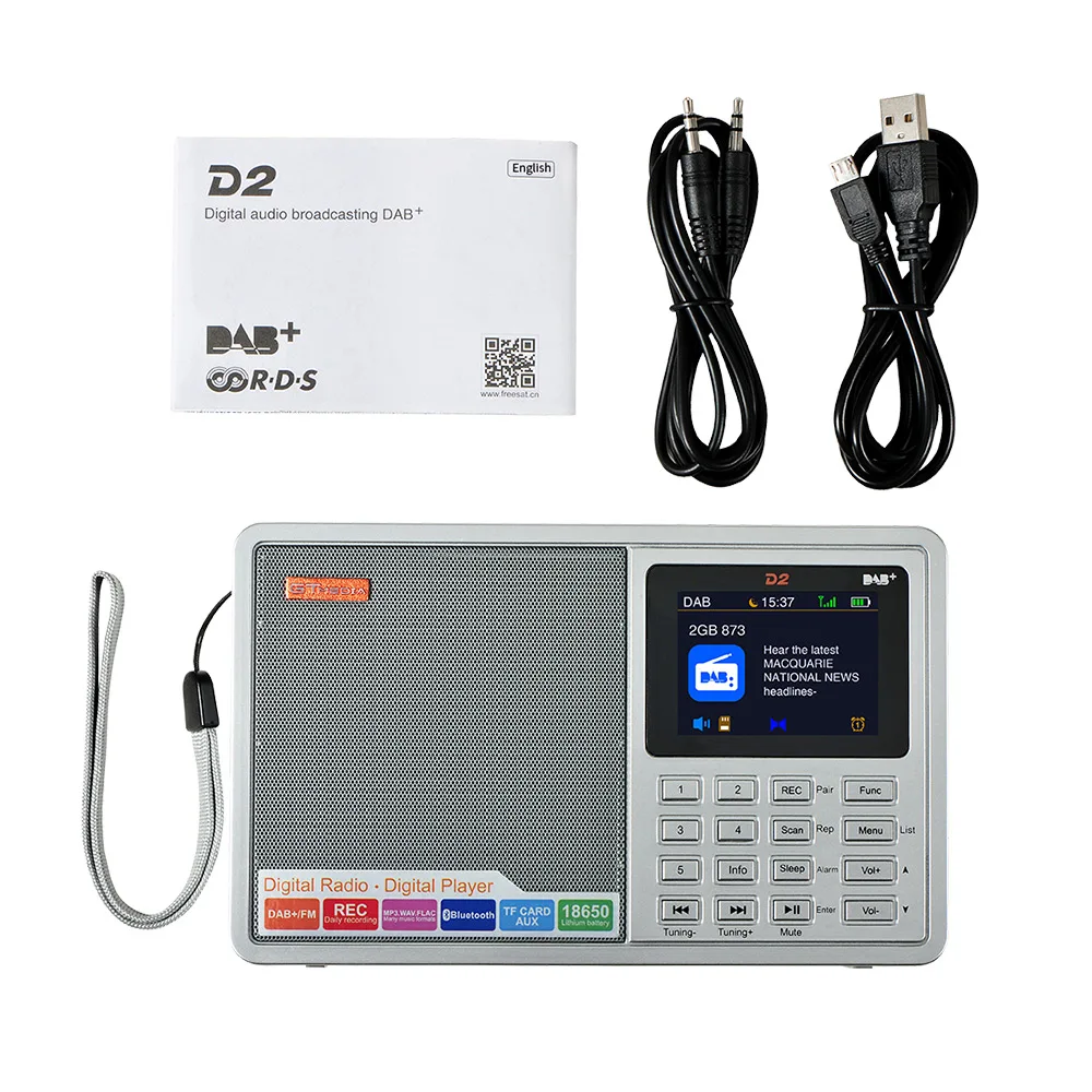 GTMEDIA D2 DAB+ FM(RDS) радио портативное многополосное радио 2,4 дюймов TFT цветной дисплей радио стерео Поддержка Micro TF карта