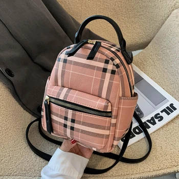 

Mini Women Backpack Small Pu Leather Female Street Backpacks Fashion Plaid Flower Printed Shoulder Travel Bags Ladies New Trendy