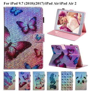 

Cute Panda Painted for Coque iPad Air 1 2 Case Glitter Bling Magnetic Flip Cover for iPad 9.7 2017 2018 5th 6th Generation Case